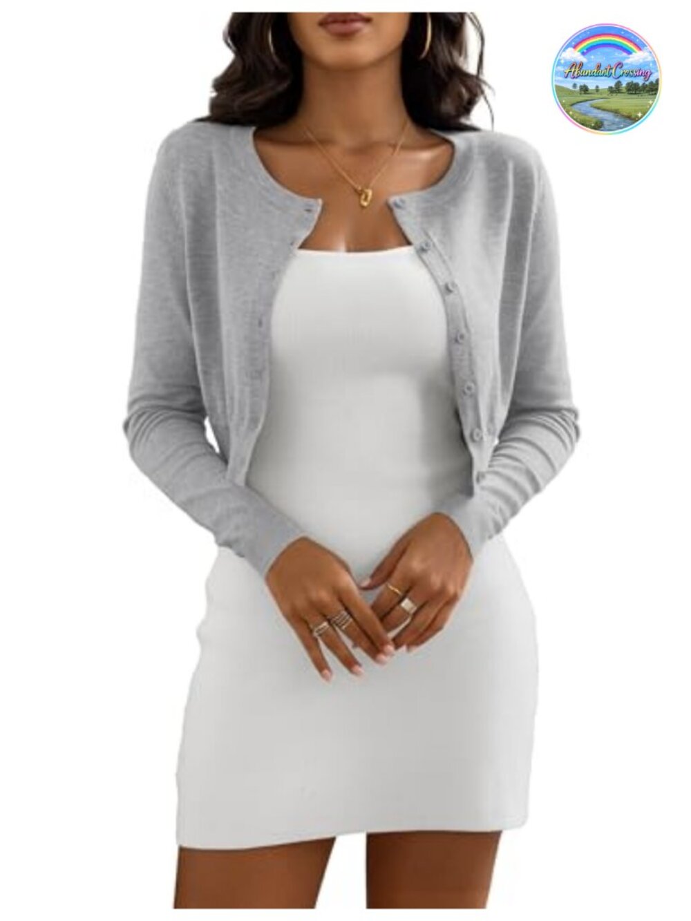Cropped Cardigan Women Crew Neck Knit Bolero Shrug Long Sleeve Button